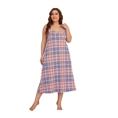 China Plus Size Homewear Women's Plaid Rose Nightgown Summer Style Breathable Suspender Dress for sale