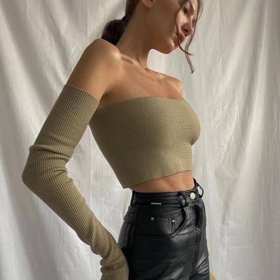 China Anti-Wrinkle Solid Color Sexy Women Clothing Off Shoulder Casual Long Sleeve Skinny Short Clothing for sale