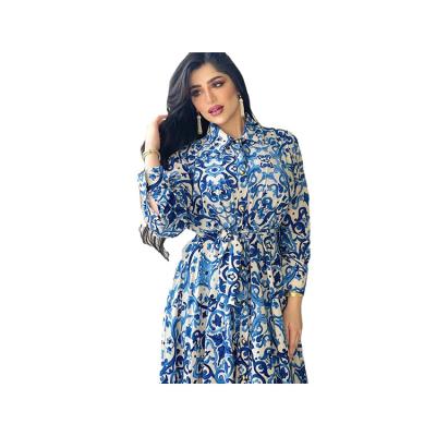 China New Muslim Anti-wrinkle Plus Size Retro Women's Clothing Arabic Print Long Dress Elegant Casual Wear for sale