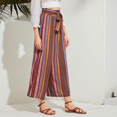 China Anti-Wrinkle Chiffon High Waist Casual Stripe Loose Wide Leg Pants For Women Ladies Premium Quality for sale