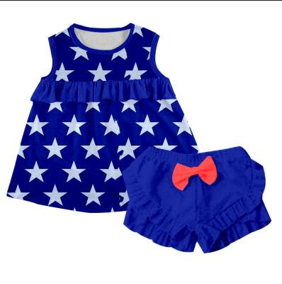 China Holiday Healthy Healthy White Star 2pcs Blue Dress Kids Outfit for sale