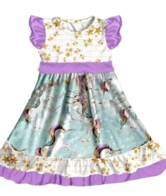 China Wholesale Newest Style Healthy Cotton Kids Fashion Dress Babies Short Sleeve Skirts Unicorn Perskinety Cotton Printed for sale