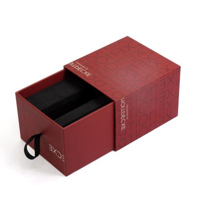 China Wholesale Handmade High Quality Red Custom Logo Printed Watch Box Drawer Box Watch Box With Foam Insert for sale