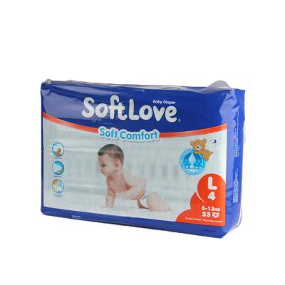 China Softlove Plain Weave L 33' S OEM Breathable Super Soft Nonwoven Diaper Baby Diaper Pants Factory Sale for sale