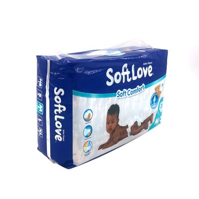 China Softlove M/3 Economic Disposable Organic Baby Diapers Waistband Baby Plain Weave Elastic Diapers Full 36 for sale