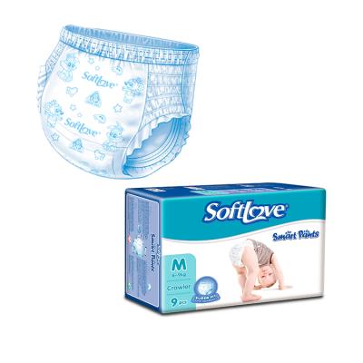 China Softlove Printed M 9'S Disposable Candy Pull Up Smart Baby Diaper Pants for sale