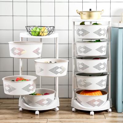 China Au Cat HC6233 Round Floor Roller Household 360 Degree Rotating Basket Fruit And Vegetable Viable Storage Rack for sale