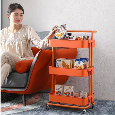 China 3 Tier Kitchen Trolley Kitchen Trolley Universal Steel Movable Metal Sustainable Storage Rolling Cart for sale