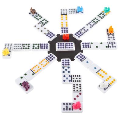 China Eco-Friendly Custom Game Figures Acrylic Mexican Train Dominoes Game Set With Hub Higgs 12 Centerpiece Colored Set Toy Double Train Dominoes for sale