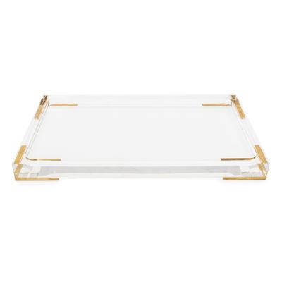 China Party / Wedding / Birthday / Events / Cafe / Restaurants Acrylic Decorative Tray With Polished Metal Handles Clear Acrylic Tray for sale