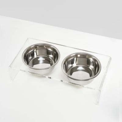 China Sustainable Double Clear Acrylic Bowl Pet Feeder Plexiglass Pet Bowl Storage Tray for sale