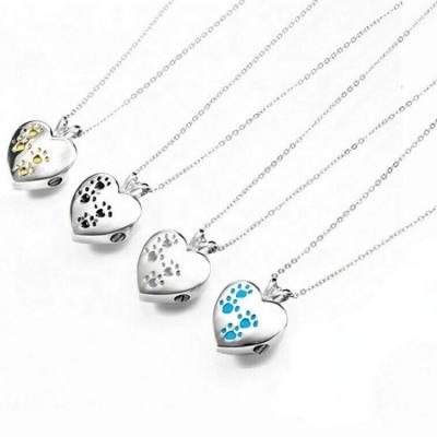 China CLASSIC Pet Urn Pendant Stainless Steel Memorial Pet Ornaments Love Dog Paw Men and Women Perfume Bottle Necklace for sale