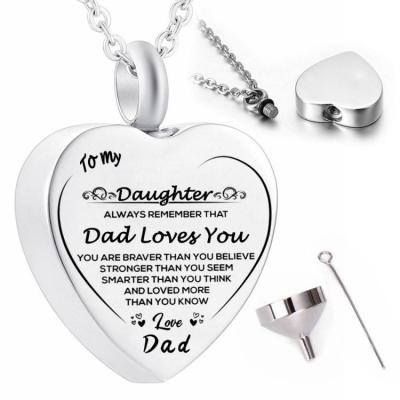 China CLASSIC Heart Engraved Stainless Steel Cremation Jewelry Ashes Urn Necklace For Memory Cremation Necklace for sale