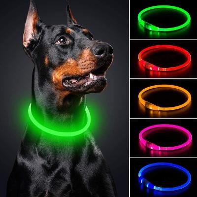 China Lights Up Collars Polyester Cuttable Pets Dog Light Water Resistant Usb Rechargeable Led Dog Collar for sale