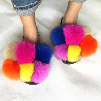 China Fashion Trend Factory Wholesale PVC Slips Real Raccoon Fur Slippers Women Real Raccoon Fur Slippers Soft Slides for sale