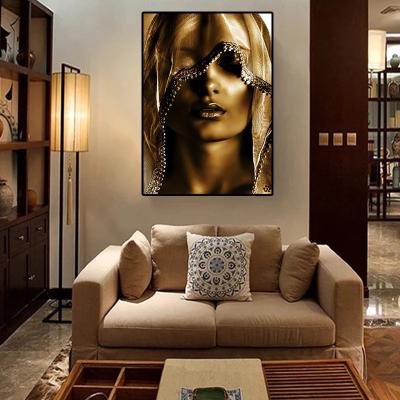 China Impressionist Framed Modern African Art Gold Women Wall Art Decor Canvas Painting Picture for sale