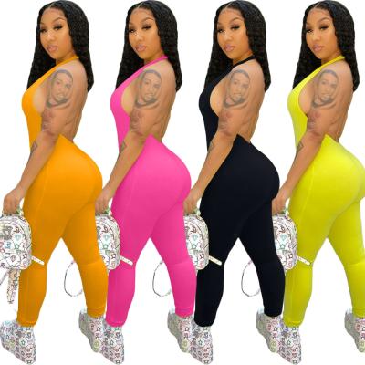 China 2020 QUICK DRY New Arrive Women's Onesie Solid Color One Piece Stacked Tracksuit Backless Jumpsuit Dance Legging Plus Size for sale