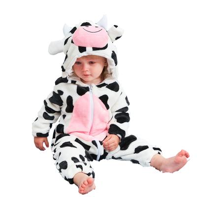 China Warm And Comfortable Don't Hurt The Skin New Product Cartoon Design Baby Flannel Clothes Winter Cow Modeling Soft Baby Cotton Baby Romper for sale