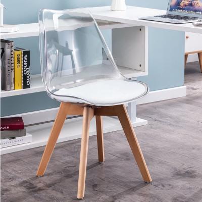 China Low Price Modern Plastic Chairs Cheap Transparent PP PU Cover Dining Chair Furniture Wooden Table Leg for sale