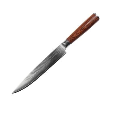 China Viable 8 Inch VG10 Damascus Steel Pakka Handle Damascus Professional Steel Wood Kitchen Slicing Knife cuchillo de damasco for sale