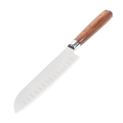 China 7 Inch 5cr15 Stainless Steel Kitchen Knife Sustainable Ergonomic Wooden Pakka Handle Kitchen Santoku Knife for sale