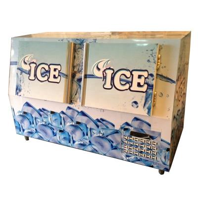 China Single-Temperature Ice Merchandiser Bagged Refrigerated Ice Storage Bin 2 Door Fan Ice Cooler Outdoor Cooling Freezers Double Slant Doors 72x35x48 for sale