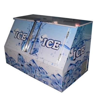 China Single-Temperature Ice Merchandiser Refrigerated Commercial Gas Station Ice Bag Storage Freezer With Logo Double Slant Doors Auto Defrost for sale