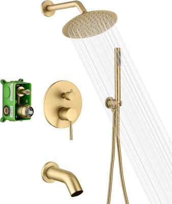 China With Slide Bar 3 Function Wholesale Heads Shower Heads Wholesale Mineral Gold Bathroom Brass Wall Mounted Rain Shower Head Square for sale