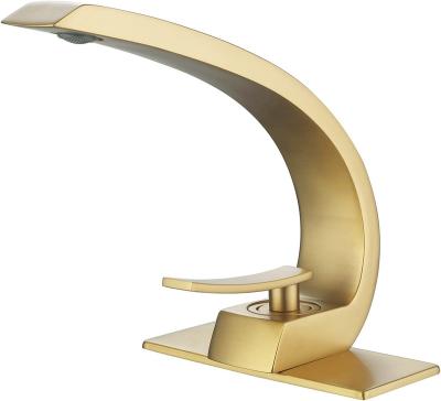 China With Slide Bar Bathroom Faucet HMEGAO Brushed Gold Bathroom Sink Faucet Bathroom Faucets For Sink 1 Hole Single Handle Bathroom Faucet With 6 i for sale