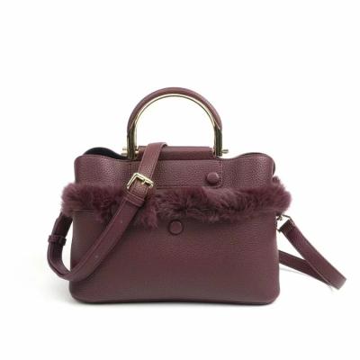 China Guangzhou Supplier Fashion Madame Guangzhou Supplier Fashion Lychee Pattern PU Leather Zipper Wrap With Hair Fur Decoration For Winter for sale