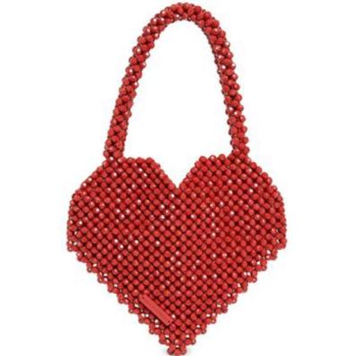 China Lady Heart Shaped Red Handmade Beaded Tote Bag 2020 Summer Trendy Casual for sale