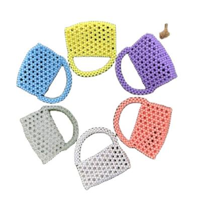 China Clear Good Quality Candy Color Clear Triangle Shape Hollow Out Acrylic Beaded Clutch Bag for sale