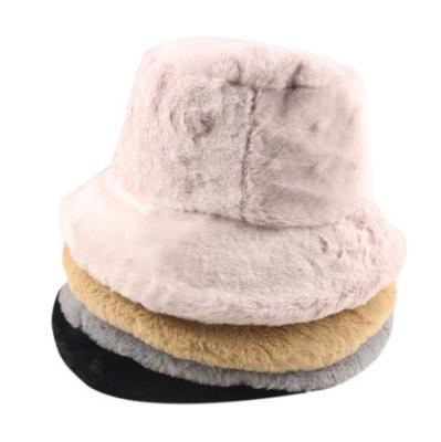 China COMMON Luxury Thickened Rabbit Fur Corduroy Material Flat Surface Bucket Warm Windproof Hat For Women for sale