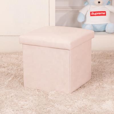 China (Size)Lovely Color Adjustable Kids Play Water Proof Easy Cleaning PVC Storage Box Stools Leather Foldable Folding Footstool for sale