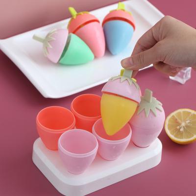 China 2021 Viable New Wholesale Kitchen Accessary Cartoon Strawberry Shaped 6pc Set Ice Tray Stick Popsicle Mold Sorbet Ice Cream for sale