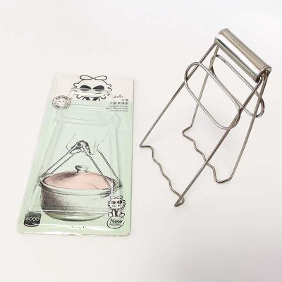 China Viable Kitchen Blister Accessory Card Packing Hot Dish Tong Clip Picker Holder Stainless Steel Foldable Kitchen Bowl Dish Gripper for sale