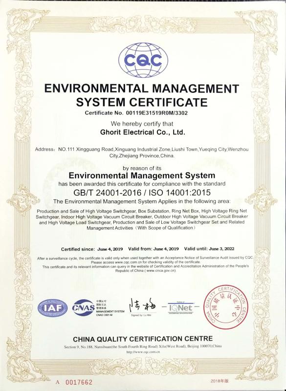 ISO14001 - Ghorit Electrical Co., Ltd.