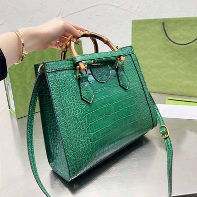 China Custom brand name brand name handbag brand name handbag luxury designer fashion boutique logo Bamboo crocodile handle tote bag for sale