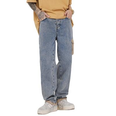 China 2023 New Style Popular Men's Retro Waterproof Big Street Jeans Brown Big Straight Jeans Wide Leg Jeans For Men for sale