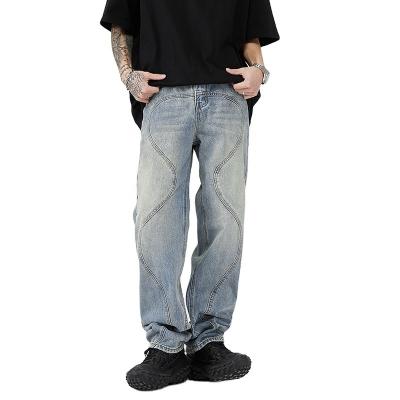 China High Street Style Breathable Loose Fit Men's Pure Cotton Denim Pants American Straight Leg Jeans Vintage for sale