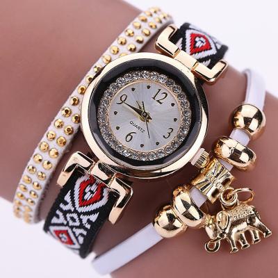 China New Style Auto Date Woven To Watch Bohemian Style Woven Watch Elephant Quartz Pendant Watch for sale