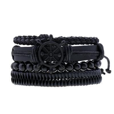 China European and American simple diy men's suit rudder leather bracelet retro woven alarm leather bracelet for sale