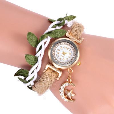 China Small Date Automatic Vintage Diamond Watch Ladies Bracelet Watch Hemp Rope Braided Moon Quartz Pendant Watch for sale