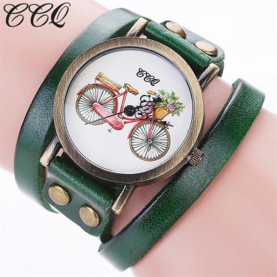 China Men's and women's watch retro date circle two-tone automatic leather men's and women's casual watch bicycle pattern wristwatches for sale