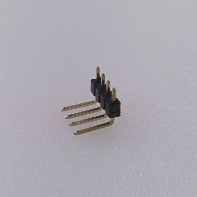 China Brass Pitch 2.54mm Pitch Header Pin Right Angle Connector 1x4 Way PCB Mount Single Pitch 2.54mm Roo for sale