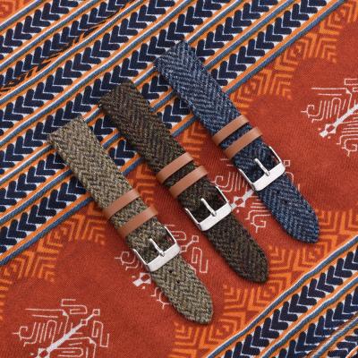 China JUELONG  British style Tweed Quick Release Watch Strap 20mm 22mm Tweed Herringbone Pistachio Watch Strap for sale