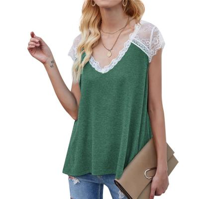 China Breathable Females T-shirt Custom Regular Solid Lace Top Selling Cotton Tops for sale