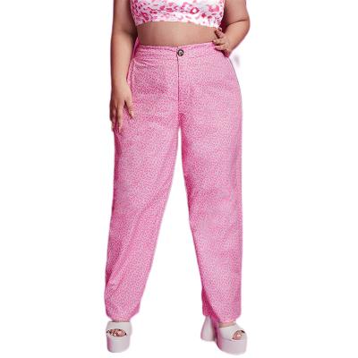 China New Design Trumpet Plus Size Summer Wide Leg Pants Solid Loose High Waist Plus Size Pants 4XL 5XL 6XL 7XL Leopard Print Pink Pants Women for sale