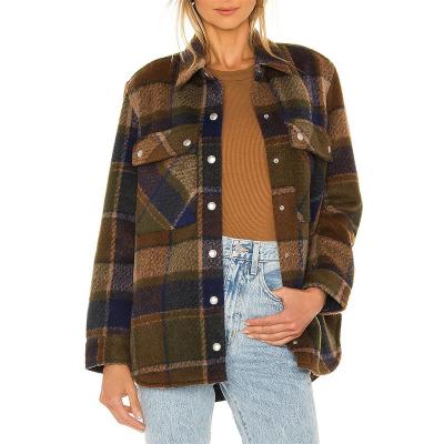 China Winter Women's Long Sleeve Anti-Shrink Plaid Shirt Women's Shacket Plaid Shirts For Women Cusaul Lady Custom Button Up Shirts for sale