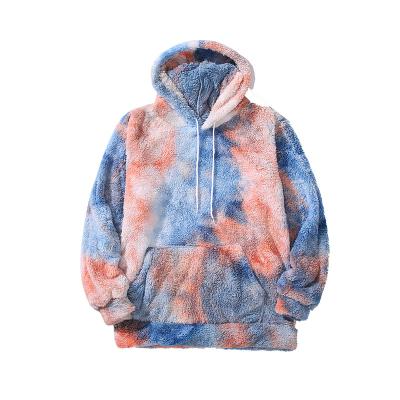 China Factory Wholesale Fashion Custom Neutral Mens Anti-Wrinkle Printed Tie Dyed Artificial Fur Fluffy Hoodie for sale